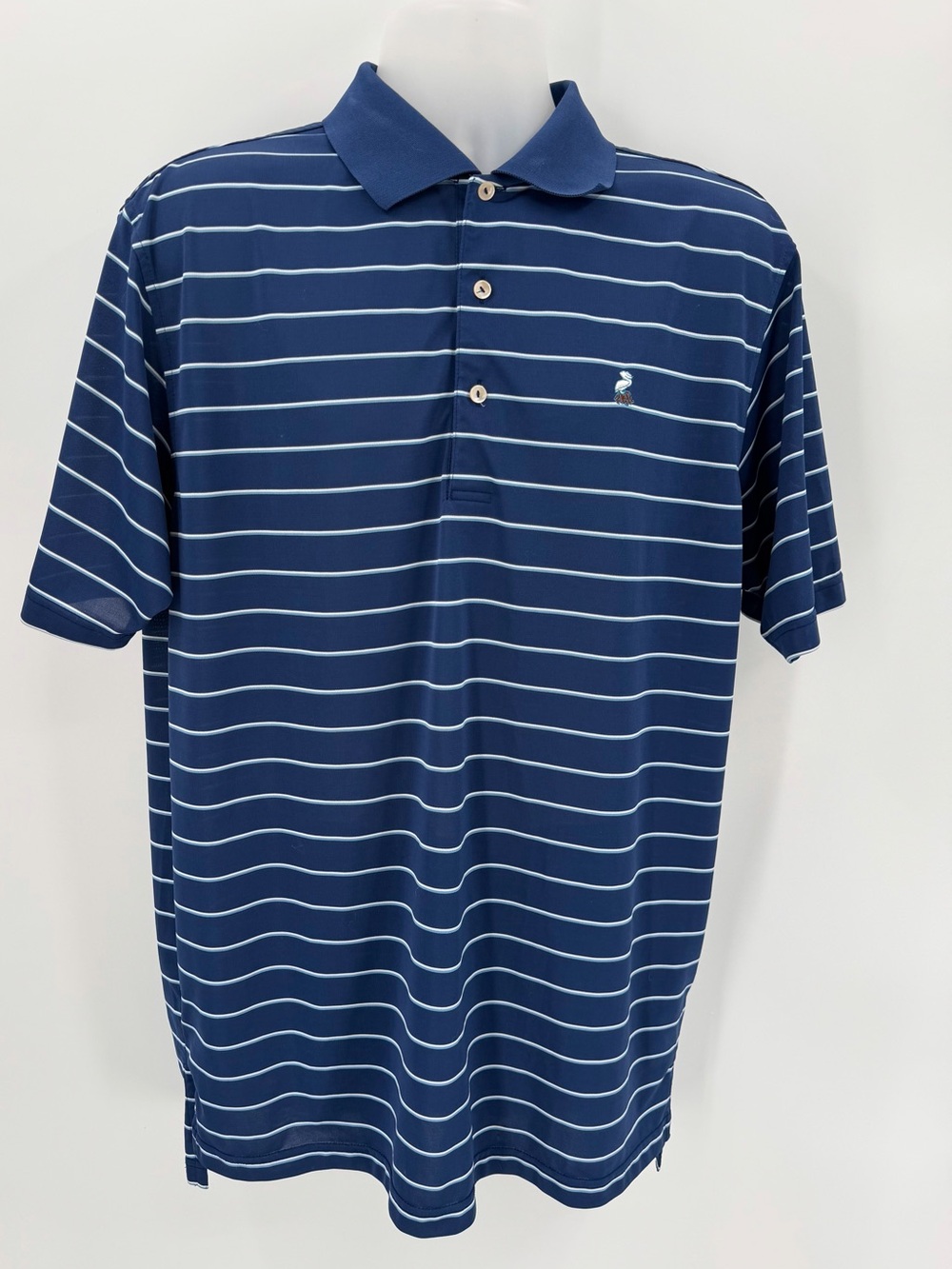 Peter Millar Polo Shirt Men’s L Blue Striped Summer Comfort Performance Golf